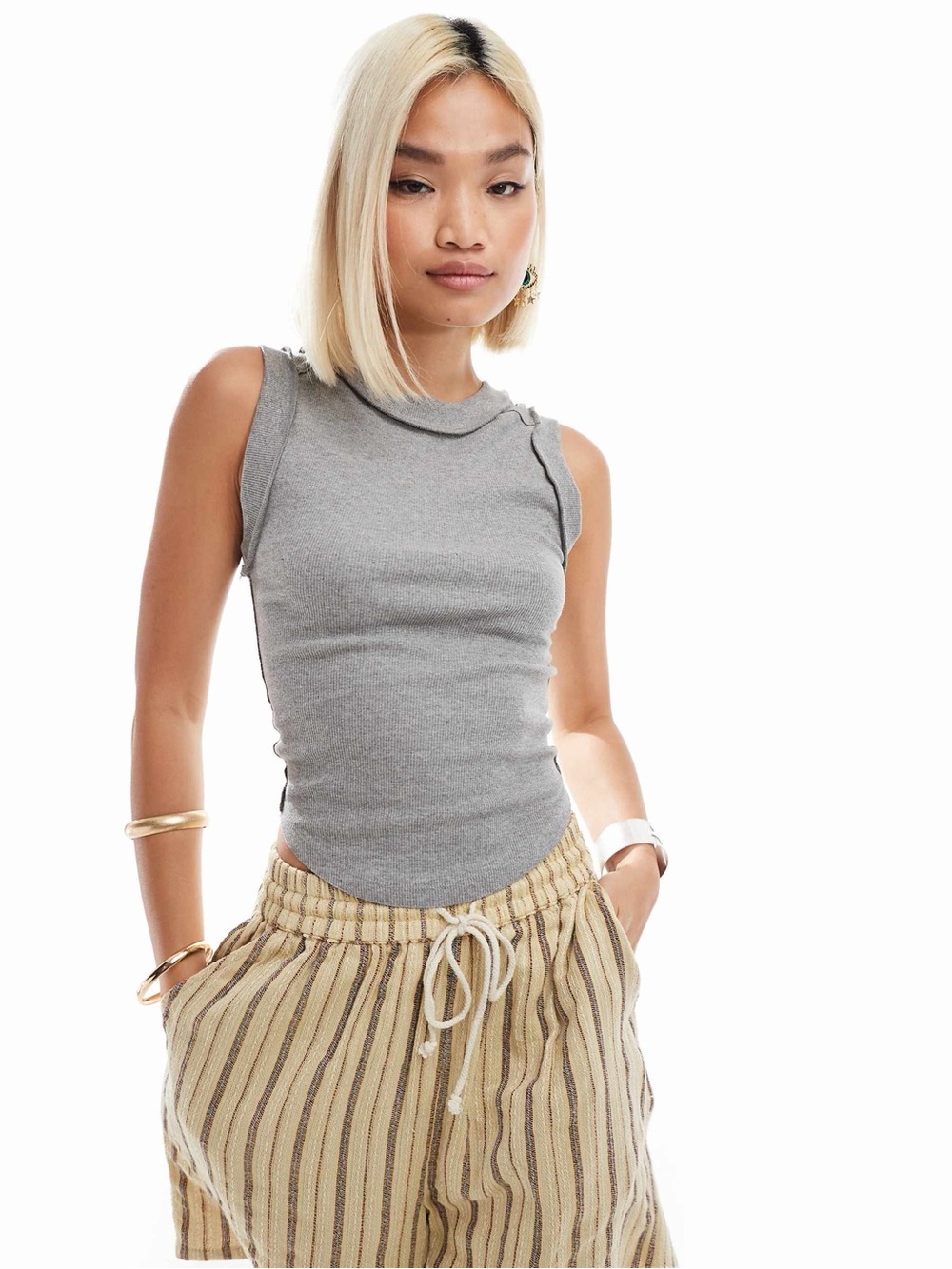 Free People We The Free Kate Tank Heather Grey XS Ribbed
